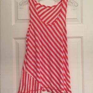 NWOT Garnet Hill bias stripe tank coral &white 6 8